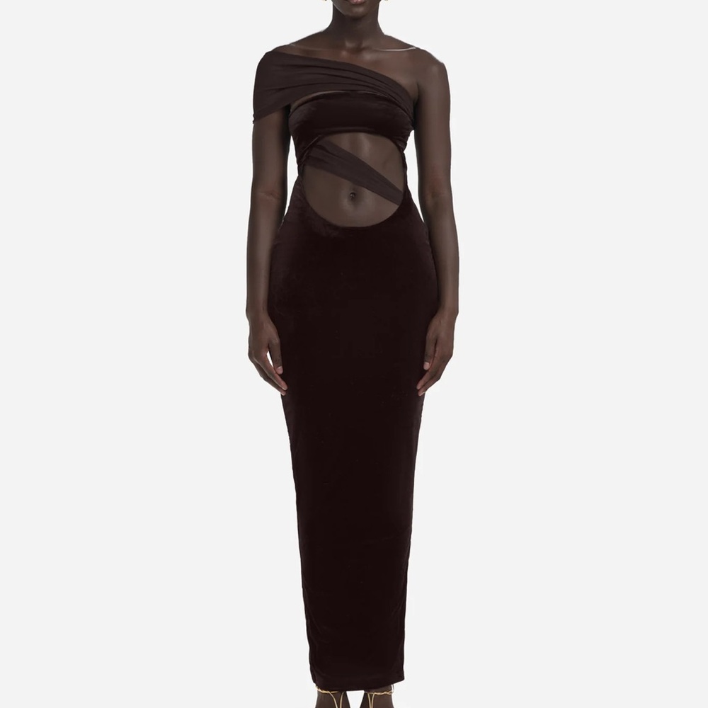 BBXBrand Brown Asymmetrical One-Shoulder Bodycon Dress